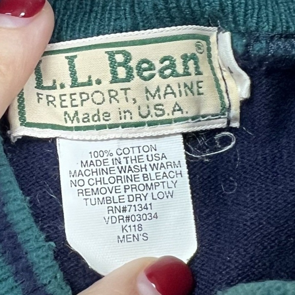 L.L. Bean Mock Neck Shirt Mens L Navy Blue Striped Long Sleeve Vintage USA - Picture 4 of 8